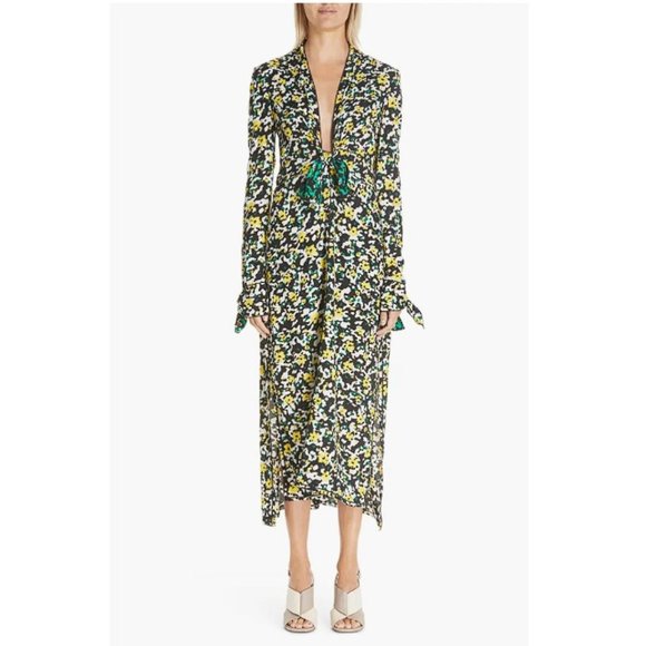 Proenza Schouler Dresses & Skirts - PROENZA SCHOULER Women's Wildflower-Print Georgette Midi Dress Size 4 in Black